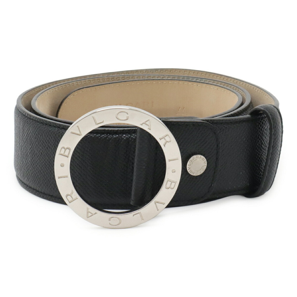 BVLGARI Bulgari Belt, Round Buckle, Grain Leather, Black, Size #110, Actual M...